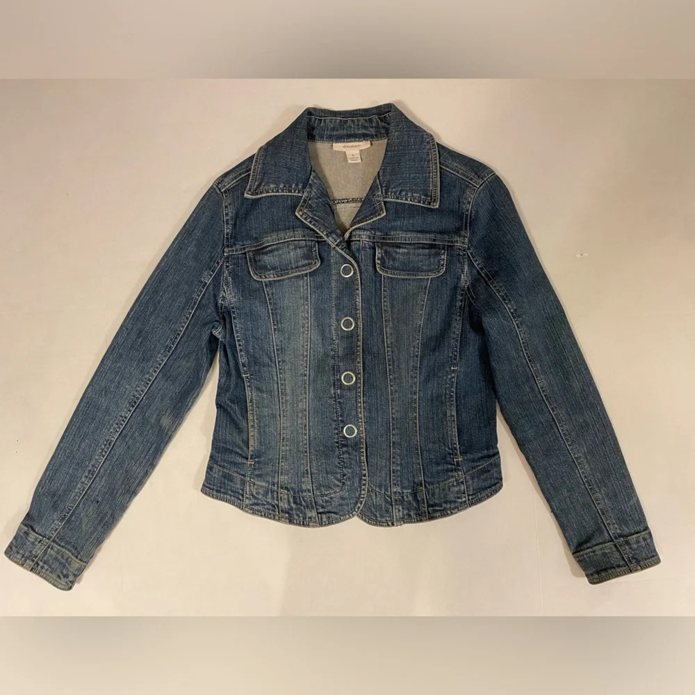 Dressbarn V-neck Snap Closure Denim Jean Jacket Size Small